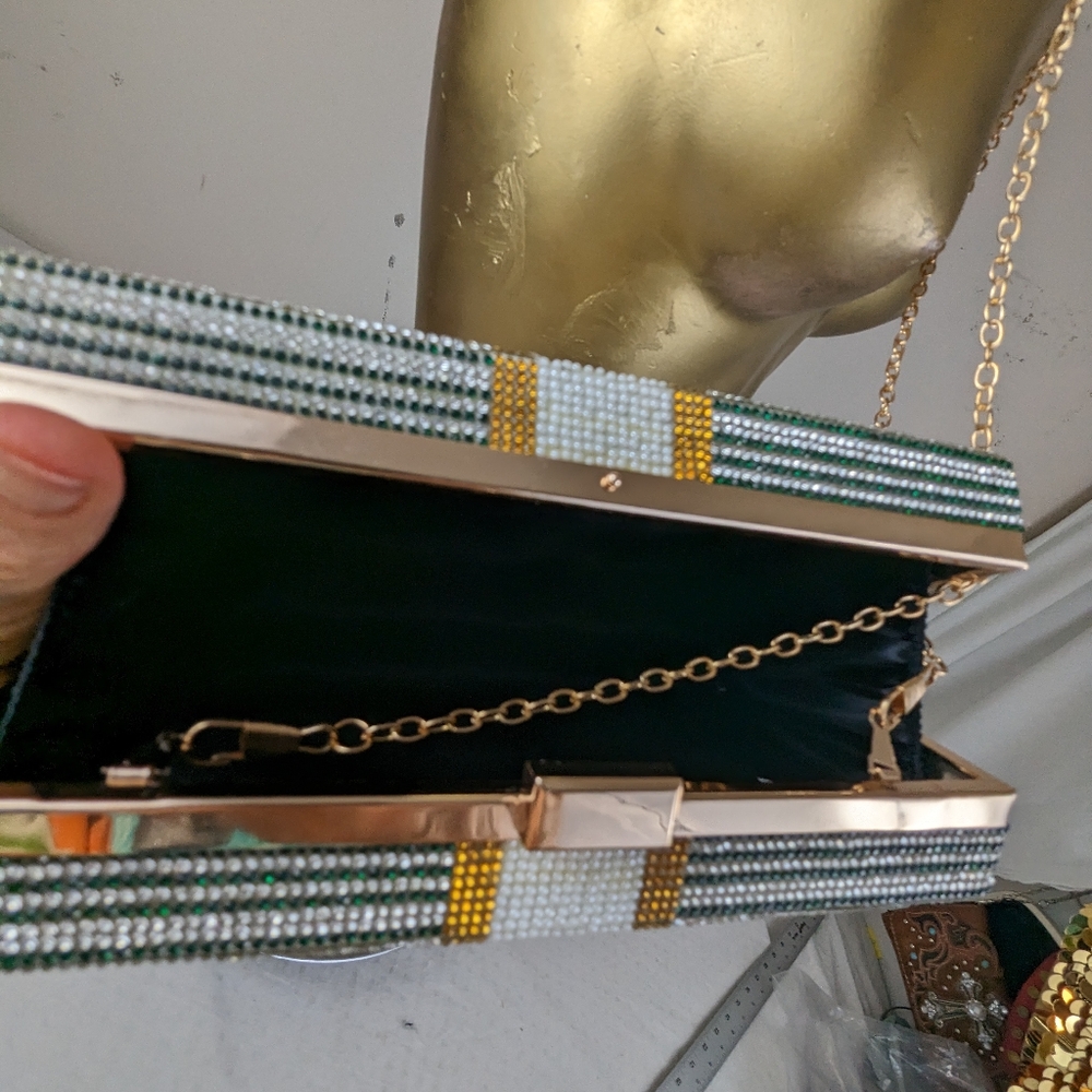 Money $$$$ Crossbody  with Rhinestones Bling!  Includes 2 Chain Lengths - Picture 5 of 15